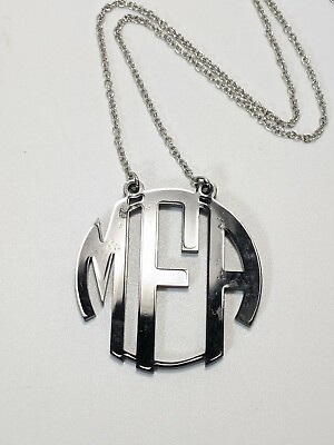 #ad Marley Lilly ML Silver Tone Black Acrylic Monogram Necklace $7.34