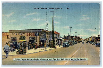 #ad c1940#x27;s Cafe Curio Shops Quaint Customs Juarez Avenue Juarez Mexico Postcard $14.98