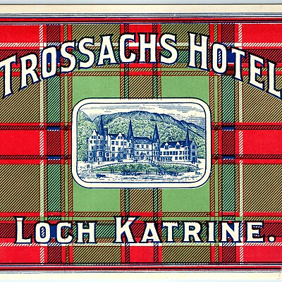 #ad c1940s Loch Katrine Scotland Luggage Label Trossachs Hotel Gummed Decal 2C $18.50