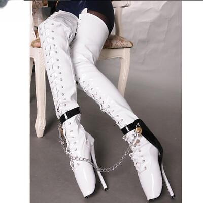 #ad Lady#x27;s Nightclub Dance Over Knee High Boots Ballet Lace Up High Heel Shoes sz $116.16