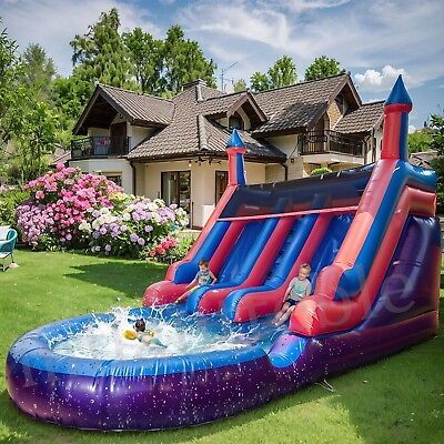 #ad Commercial Inflatable Bounce House Pink Dual Lane Water Slide Combo with Blower $1445.86