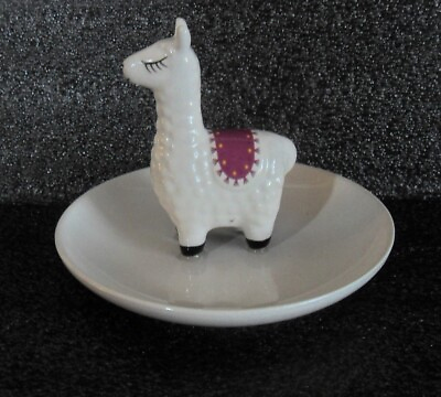 #ad Llama Boho Ceramic Ring Holder Jewelry Dish Winking Alpaca 4quot; $5.00