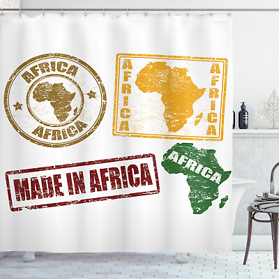#ad African Shower Curtain Grunge Stamps Design Print for Bathroom $31.99