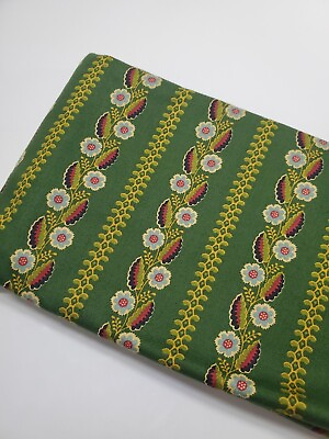 #ad Jo Morton Fabric Floral Green Stripe Reproduction Traditional Sew FAT QUARTER $7.90