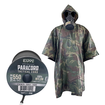 #ad Military Nuclear Poncho M15 V.2 CBRN Poncho with 100ft Parcord 550 $34.00
