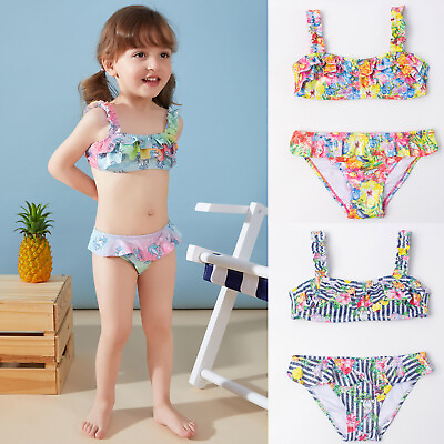 #ad Girls Bikini Kids Swimsuit 2 Piece Swimwear Swimming Costume Set Colorful Print $12.99