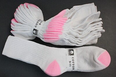 #ad 6 Pair Cotton White Pink H T Crew Socks 9 11 Men#x27;s Women#x27;s Long Crew Socks Thin $11.98