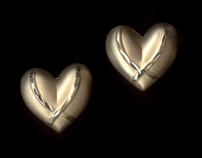 #ad 14K 10mm Fine Solid Yellow Gold Diamond Cut Heart Love Stud Earrings PQ $44.95