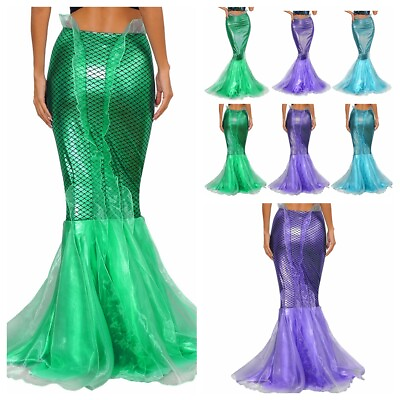 #ad Womens Costume Cosplay Metallic Halloween Maxi Skirts Dress Up Tail Party Rave $21.92