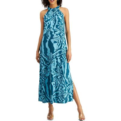 #ad Bar III Womens Blue Jersey Printed High Neck Midi Dress S BHFO 3662 $28.75