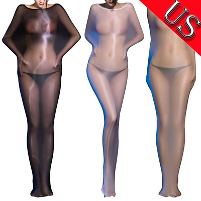 #ad US Women#x27;s Nylon Stretchy See Through Bodystocking Full Body Pantyhose Bodysuit $11.15