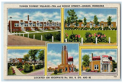 #ad c1940 Tower Tourist Village Dodge Street Omaha Nebraska Vintage Antique Postcard $6.47