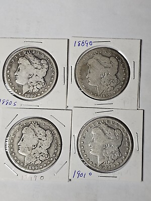 #ad Lot of FOUR 4 Morgan Silver Dollars 1880s1889o1899o1901o $129.95