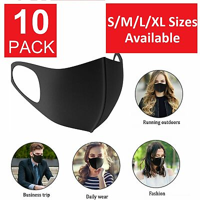 #ad S M L XL 10 Pack Black Face Mask Reusable Washable Cover Masks Cloth Men Women $9.55