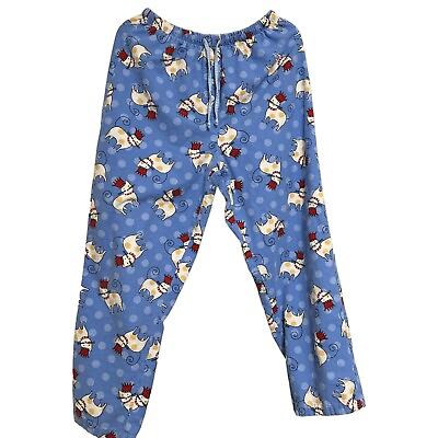 #ad Madison amp; Max Womens Pajama Pants Blue Medium Cat Print Cotton Drawstring Button $14.00