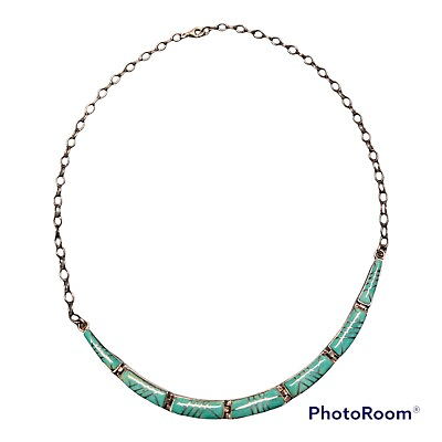 #ad Blue Sterling Silver JS Green Turquoise Women’s Inlay Necklace $299.99