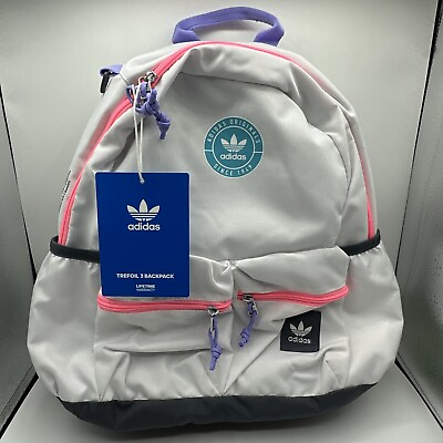 #ad Adidas Trefoil Backpack White Beam Pink Cyan Blue Padded Back Panel $31.48