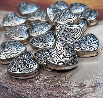 #ad Heart Beads Antique Silver Brighton Heart Beads for Jewelry Pattern 17mm 30pcs $5.95