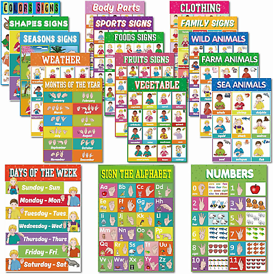 #ad 18 Sign Language Posters amp; ASL Posters for Toddler Kids Sign Language Charts fo $35.54