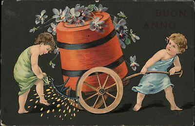 #ad New Year Buon Anno Fantasy Fairy Children Gold Coins c1910 Vintage Postcard $7.91