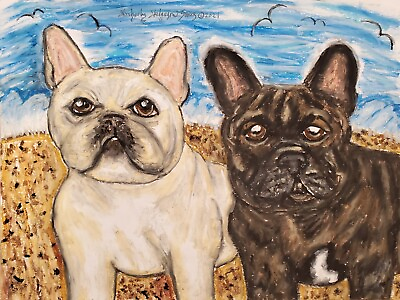 #ad French Bulldog at the Beach 13 x 19 Large Print of Painting Dog Art Artist KSams $50.00