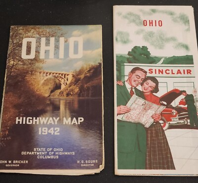 #ad Vtg 1942 Ohio Official Road Map State Highway Dept SINCLAIR OIL 1950 Ohio Map $24.97