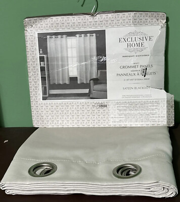 #ad Exclusive Home Silver Sateen Blackout Set of 2 Grommet Panels 52quot;x63quot; New $34.39
