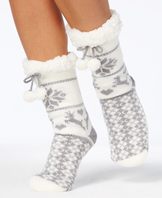 #ad Charter Club Womens Winter Novelty Slipper Socks Grey Size Small Medium $8.95