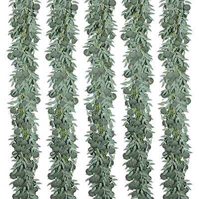#ad 5 Pack Artificial Eucalyptus Garland Greenery Eucalyptus Vines Faux Silver $45.55