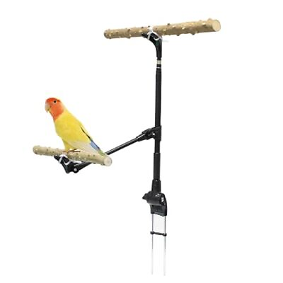 #ad 14 59 Inch Height Adjustable Bird Perch Stand Parrot Training Perch Stand Nat... $31.73