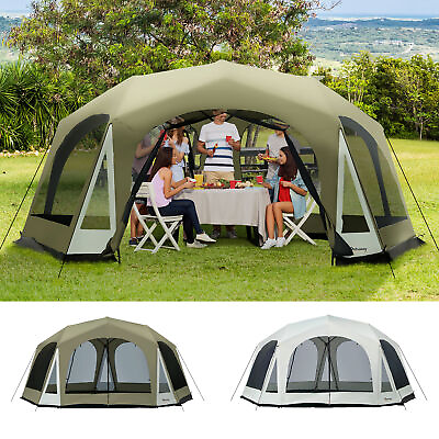 #ad 20 Person Camping Tent with Steel Frame 8 Mesh Windows 2 Doors Carry Bag $149.99
