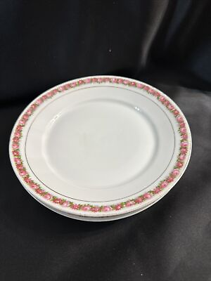 #ad Set Of 2 Pink Roses Gold Trim Bavaria Porcelain China 9” Dinner Plate $20.00