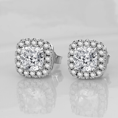#ad 925 Sterling Silver Crystal Stone Stud Earrings Women Wedding Fine Jewelry ED069 $6.99