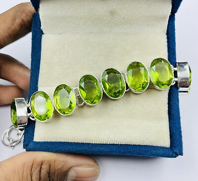 #ad #ad 925 Sterling Silver Green Peridot Gemstone Handmade Jewelry Chain Bracelet $22.39