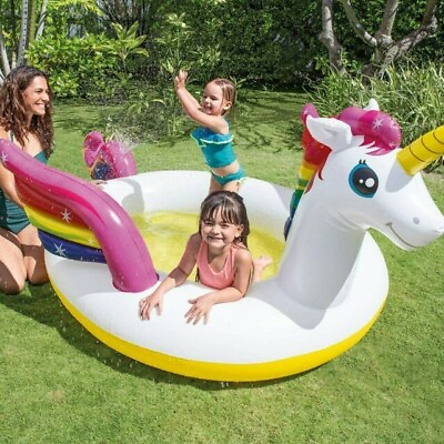 #ad Intex Inflatable Giant Rainbow Unicorn Kids Swimming Pool Sprayer Ages 2 $59.99