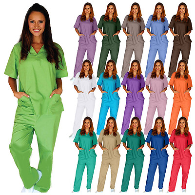 #ad Medical Nursing Scrub Set NATURAL UNIFORMS Men Women Unisex Top Pants Hospital $21.70