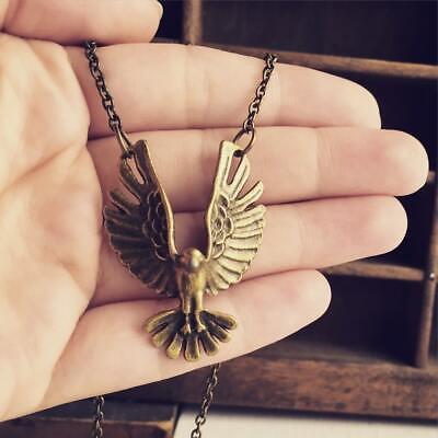 #ad Antique Pendant Golden Hawk Bird Of Prey Victorian Necklace Vintage $37.76