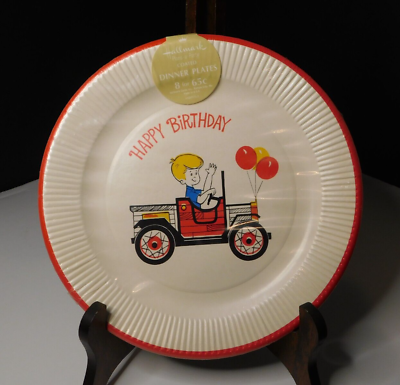 #ad Vintage Hallmark Paper Plates Happy Birthday 8 Ct Boy in Car Balloons $8.00