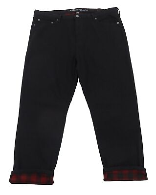 #ad EDDIE BAUER 40x30 Black Buffalo Plaid Fleece Lined Straight Leg Flex Jeans NWT $39.99