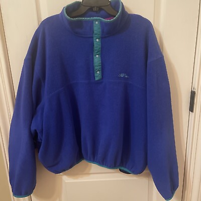#ad LL Bean Ladies Fleece Pullover With Snaps. XL. Royal Blue With Turquoise Trim $18.00