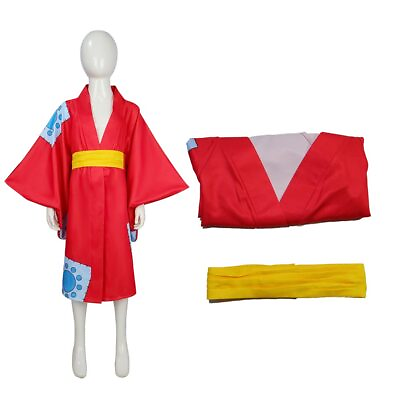 #ad Japanese Anime Monkey D. Luffy Cosplay Kimono Costume For Kid Red Cardinal Dress $18.59