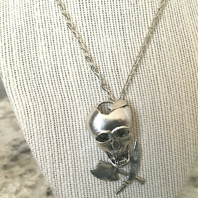 #ad Plus Size Necklace Silvertone Skull Patina Metal Jewelry 20 22quot;NEW Gift Box Y $7.70