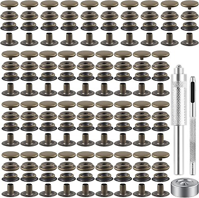 #ad 72 Pieces 15MM Snap Fastener Kit Tool Snap Button Kit Snaps for Leather Leather $11.49