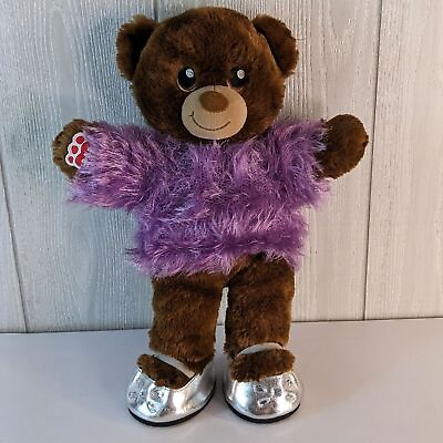 #ad Build A Bear Brown Bear Purple Furry Sweater Silver Shoes EUC $15.99