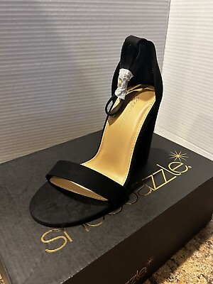 #ad Shoe Dazzle Black Faux Suede Ankle Strap Block Heels Size 7 $18.00