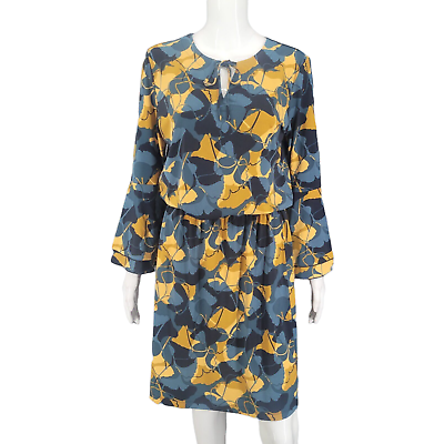 #ad Du Jour Allover Printed Modern Trendy Dress Small Size Gold Blue Everyday Top $22.46