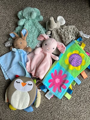#ad Lot of 6 Baby Lovey Security Blankets Minky Fabric Taggies Super Soft $15.00