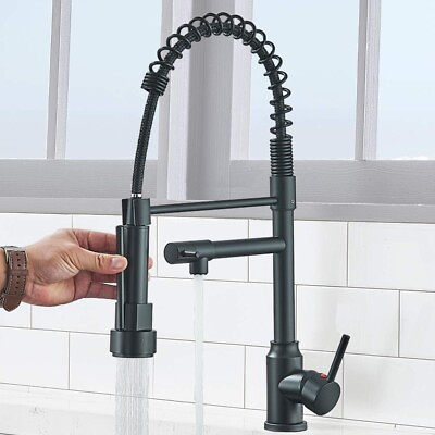 #ad Commercial Black Kitchen Faucet with Pull Down Sprayer Single Handle Mixer Tap $40.00