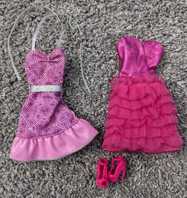#ad Barbie Doll Glam Party Pink Metallic Strapless Dress amp; Halter Dress Shoes $8.79