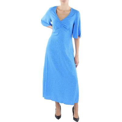 #ad Mango Womens Blue Ruched V neck Daytime Midi Dress 2 BHFO 7712 $11.99